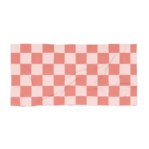 Checkered Pink and Coral Beach Towel, Large Towel for Beach Vacations, Poolside Lounging, Summer Accessories, Trendy Pattern, Boho custom  towels