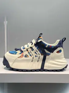 Men's Fashionable Patchwork Design Lace Up Low Top Platform Sneakers, Casual Comfortable Breathable Sports Running Shoes, Male All-match Round Toe Shoes for Daily Wear, Casual Running Footwear