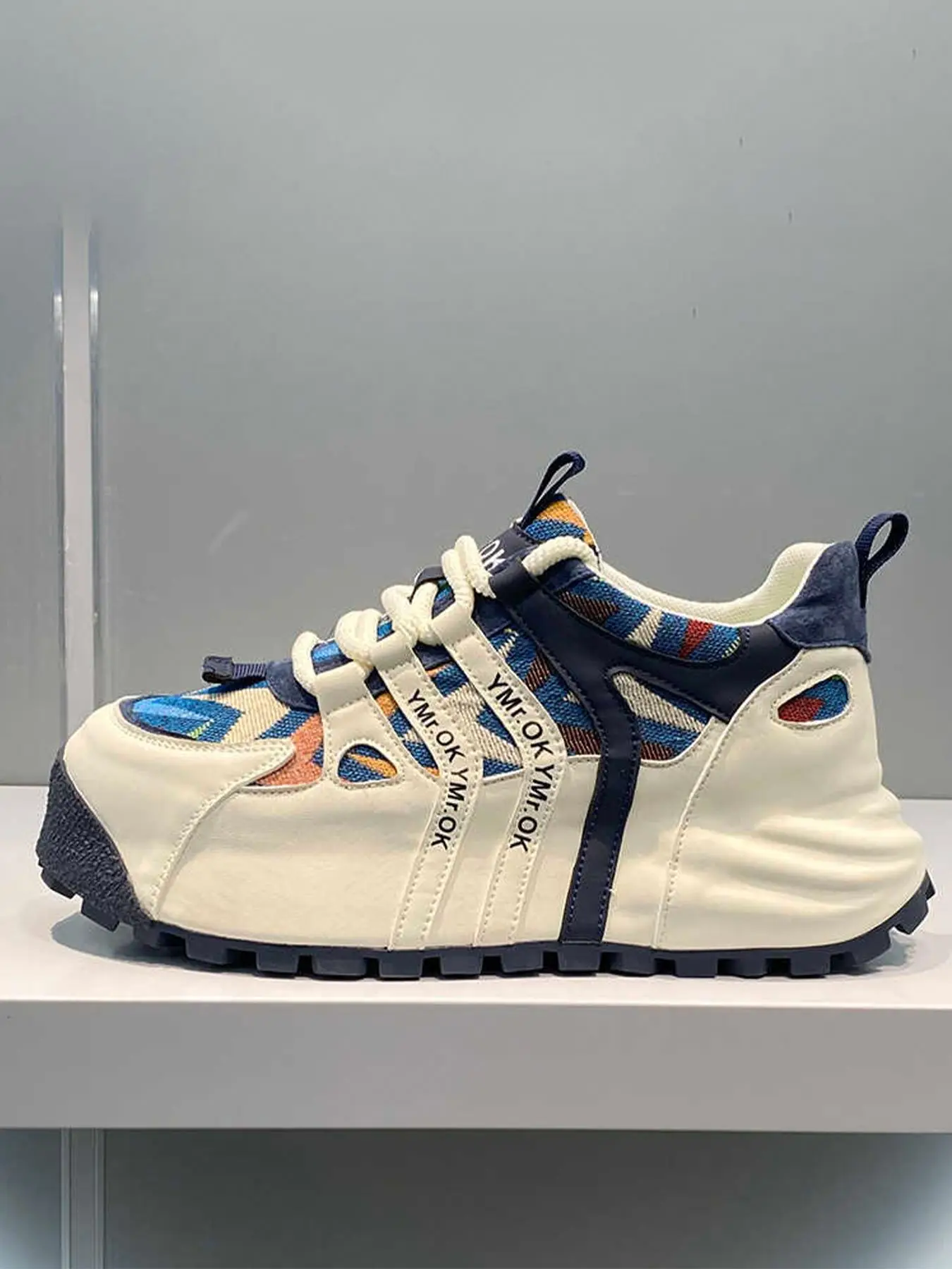 Men's Fashionable Patchwork Design Lace Up Low Top Platform Sneakers, Casual Comfortable Breathable Sports Running Shoes, Male All-match Round Toe Sho