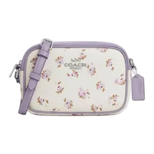 COACH Jamie 20 Floral Print Logo Coated Canvas Camera Crossbody Shoulder Bag for Women in Beige and Purple