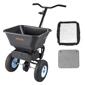VEVOR Lawn Spreader, 100LBS Capacity, Walk-Behind Push Spreader, 0-9.8ft Spreading Width, 13 in All Terrain Pneumatic Tires, Fertilizer Spreaders with Hopper Grate, for Seed Salt Ice Melt