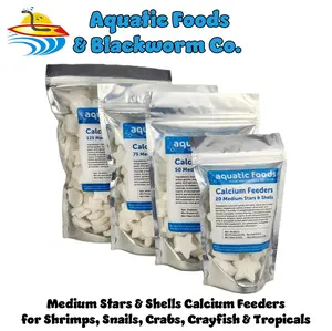 Calcium Feeders for Shrimp, Snails, Crabs, Crayfish, Plecos, Catfish & All Tropical Fish, Medium Size Stars & Shells... FREE 4-Type Wafer Mix & 12-Type Pellet Mix Included