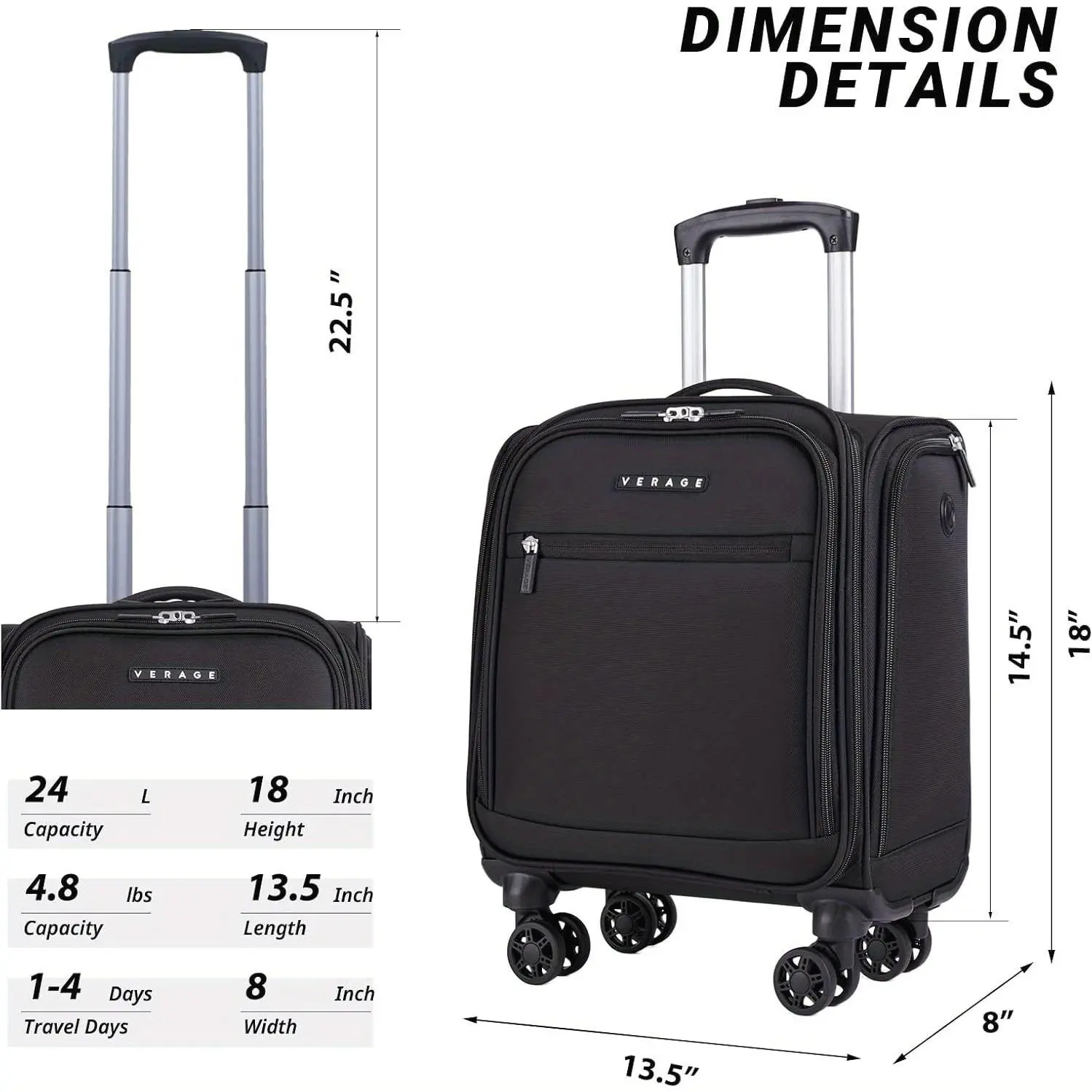 Compact Wheeled Luggage Designed to Fit Under The Seat, 14.5-Inch Spinner Suitcase, Lightweight Softside Travel Bag Suitable for Both Men And Women, Ideal for Airplane Carry-On