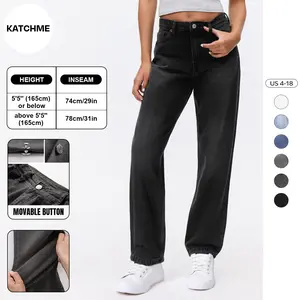 KatchMe Women's Classy Street Denim High Waist Multi-Pocket Wide Leg Jeans, Versatile Denim Trousers for Women, Stretch Baggy Jeans Outfits(US)