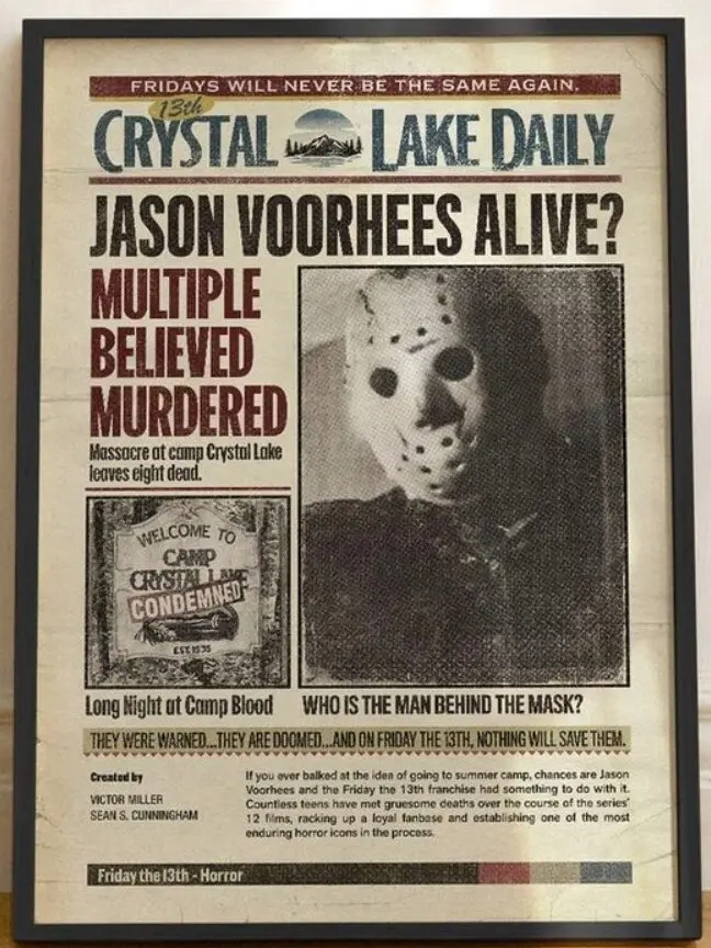 Friday the 13th Film Horror Jason Voorhees Style Newspaper Home Decor Art Poster Print Unframed