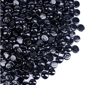 Flat Glass Marbles for Vases Black Stone Glass Gems Beads Pebbles Vase Filler (1 LB, Approx. 105 PCS)