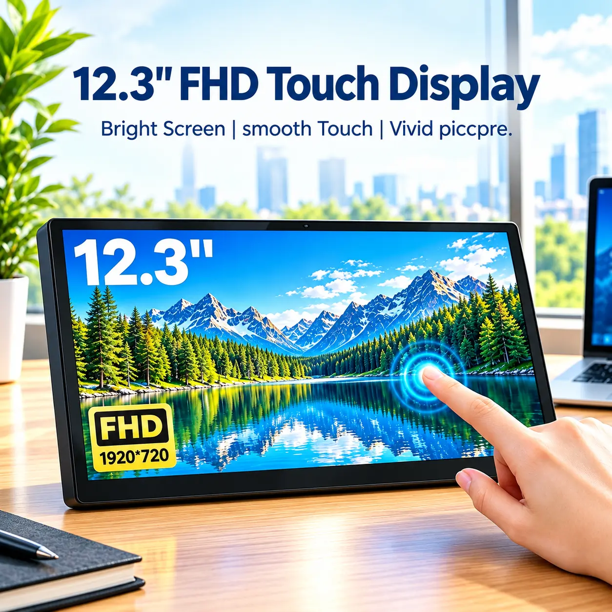 12.3" LCD Portable Computer Monitor, FHD 1920x720 Touchscreen Second Screen, 60Hz, USB-C/HDMI, Built-in Speakers for Gamers & Workers (Windows/MacOS Compatible)