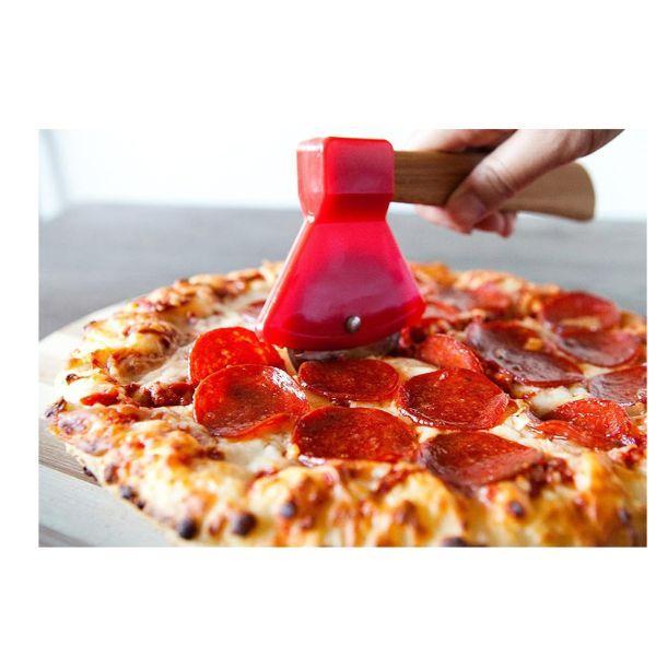 Funny & Cool Axe Pizza Cutter - Unique Men Dad Tool With Steel Сircular Saw, Plastic Cover for Wheel Blade Knife & Bamboo Handle - Cute Kitchen Gadgets Nonstick Stuff Slicer Accessories