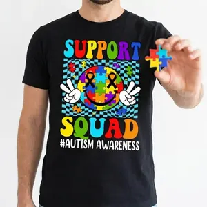 Love Team Autism Awareness Smile Face T-Shirt for Men, Autism Theme Tee, Short Sleeve for Autism Moms, Care Theme Gift Casual Cotton Men's Top