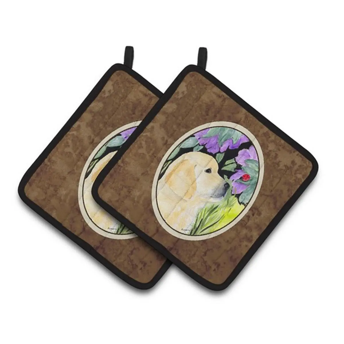 Thick Insulated Fabric Pot Holders, Colorful Golden Retriever Themed 2-Piece Set, 7.5x3x7.5 in, for Indoor Kitchen & Bakeware Use