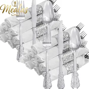 75-Piece Gold/silver Pre-Rolled Cutlery Set with Elegant Patterns, Includes Forks Knives Spoons Napkins Stickers for Parties Weddings Halloween Christmas, Tableware