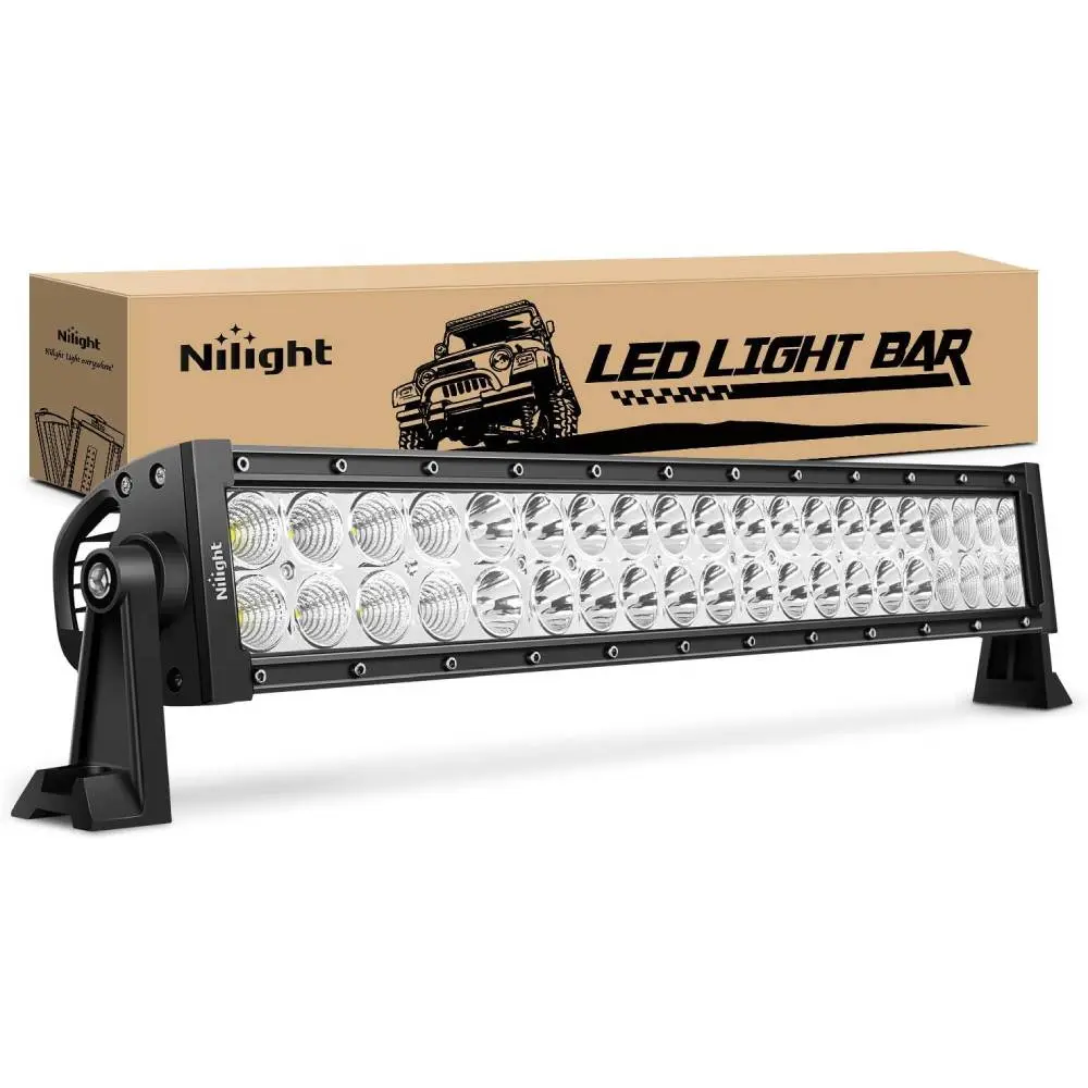 Nilight 22" 120W Aluminum Alloy Rugged Offroad LED Bar Lights - Flood-Spot Combo Work Lamp, High Lumen, High Visibility, IP67 Waterproof, 9-30V DC, -40~85°C, Mounting Kit for SUV/Truck 4x4