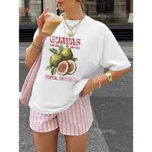 Womens Oversized Graphic T Shirt Guavas Tropical Sweetness Fruit Print Short Sleeve Crewneck Loose Casual Summer Tee Beach Vacation Outfit