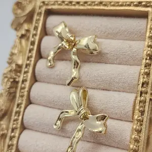 14k Gold Laminated Bow Earrings - Elegant Design with Luxurious Finish, Perfect for Any Occasion, Versatile Accessory for Subtle Elegance