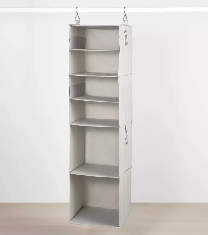 6 Shelf Hanging Closet Organizer, Foldable Fabric Closet Storage Organizer for Clothes, Shoes, Sweaters & Handbags, Space Saving Wardrobe Organizer, Bedroom Closet Organization, Apartment & Dorm Essentials Hangable Hangable