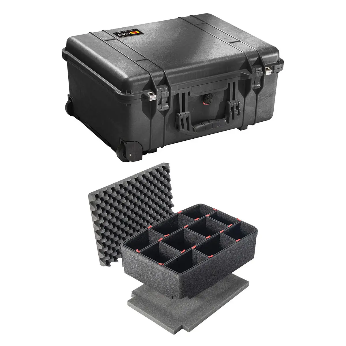Pelican 1560SC Protective IP67-Rated Watertight Wheeled Studio Case for Electronic Gear, Black with Yellow Dividers, Bundled with Divider Kit