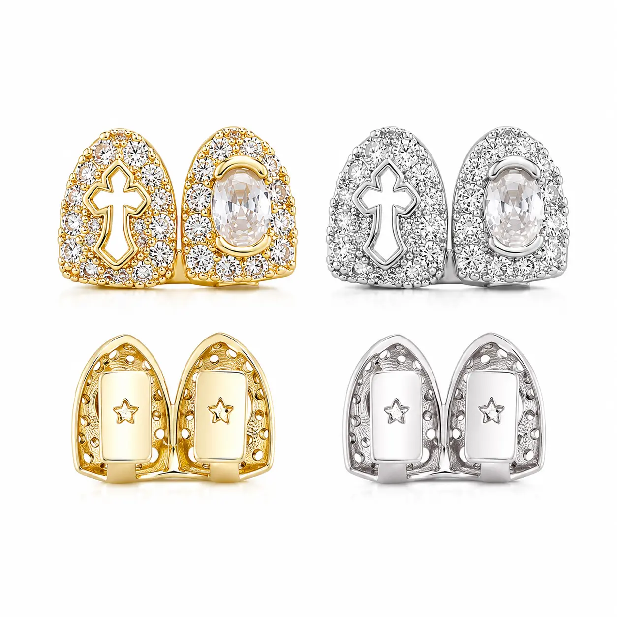 Single Tooth Grillz for Men Women, Iced Out CZ Tooth Cap Hip Hop Jewelry, 5A+ Cubic Zirconia Tooth Cover with Cross Design, Golden/ Silver Plated Fashion Mouth Jewelry, Stylish Gift for Streetwear Lovers