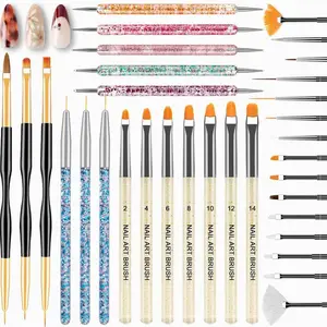 YOOVR 33PCS Nail Art Brushes Set, Nail Art Tools, Nail Design Tools with Gel Nail Brush, French Tip Tool Liner Brushes, Dotting Tools, Builder Gel Brush, Nail Tech Beginners Must Haves Stuff Supplies