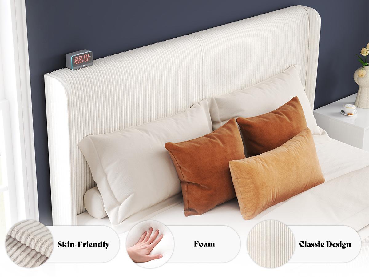 [ONLY INCLUDED BED]VanAcc Upholstered Bed Frame, Easy Assembly Full Size Bed Frame, Modern Bed Platform with Corduroy Headboard, Wooden Slats Support, No Box Spring #homemakeover