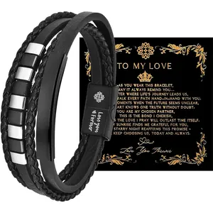 Birthday Gifts for Men Infinity Bracelets for Men Braided Leather Stainless Steel Lettering Love You Forever Gifts for Husband Fathers Day Son Grandson Boyfriend