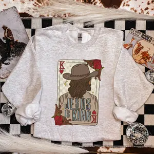 Jesus Is King Western SweatShirt, western clothing, western cowgirl stuff, western outfits for women, country girl stuff, western tops, sweatshirts for women, country western clothing, western for women country clothes