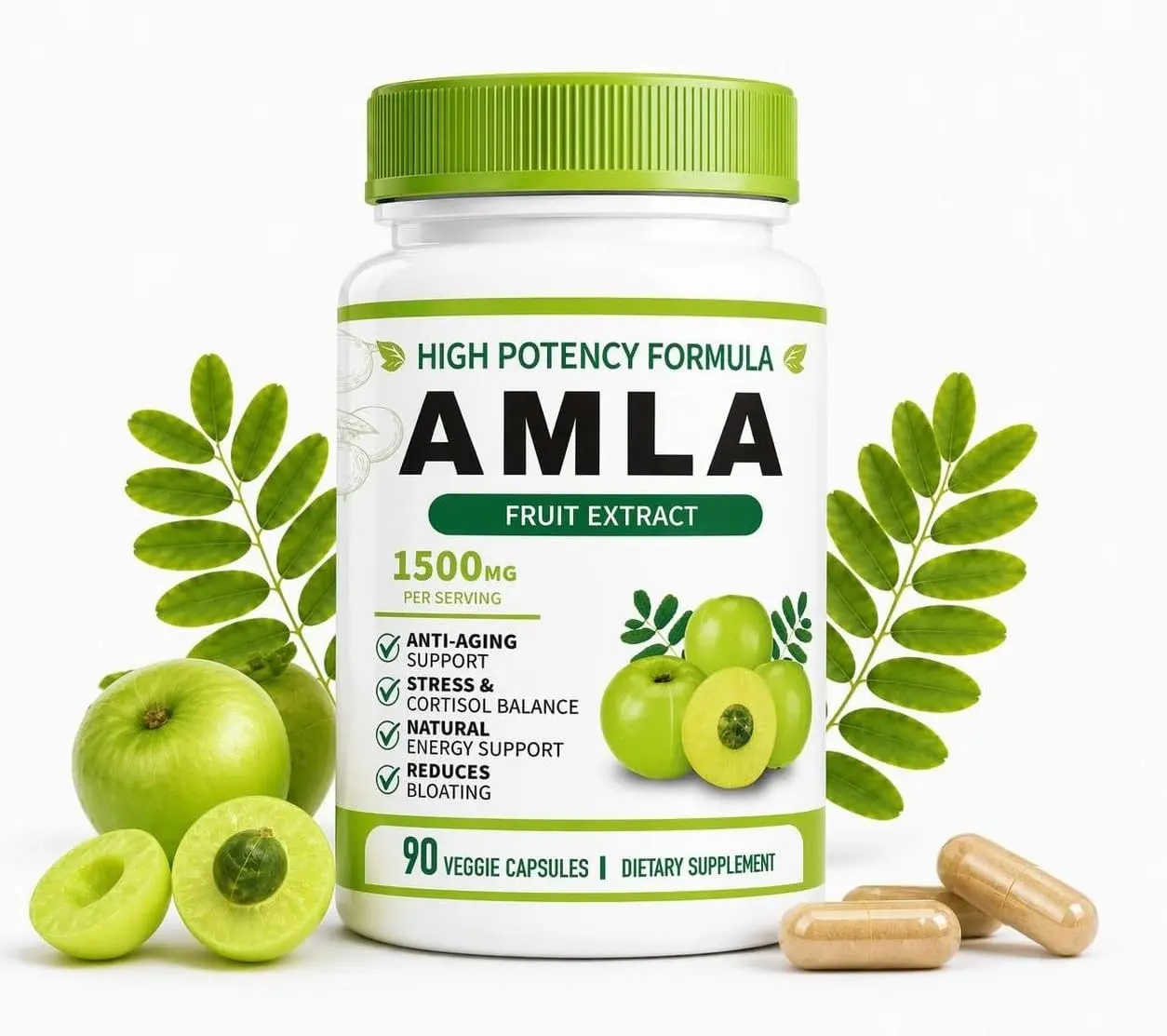 Organic Amla Capsules 1500mg – Indian Gooseberry Amla Fruit Supplement – Organic Amla Powder Organic for Antioxidant, Energy & Digestive Support – 90 Capsules