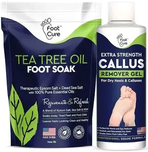 Foot Cure Tea Tree Foot Soak & Callus Remover Gel Kit – Extra Strength for Calluses, Cracked Heels & Toenail Care – 2 pc Set
