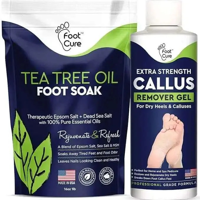 Foot Cure Tea Tree Foot Soak & Callus Remover Gel Kit – Extra Strength for Calluses, Cracked Heels & Toenail Care – 2 pc Set Foot Care Product Intensive Foot Care