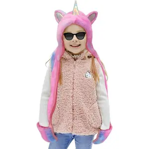 X-KCP07    Hats Kids Unicorn Winter Hat with Scarf Plush Novelty Animal Cap 3 in 1 Multi-Functional Cap, Scarf and Mittens