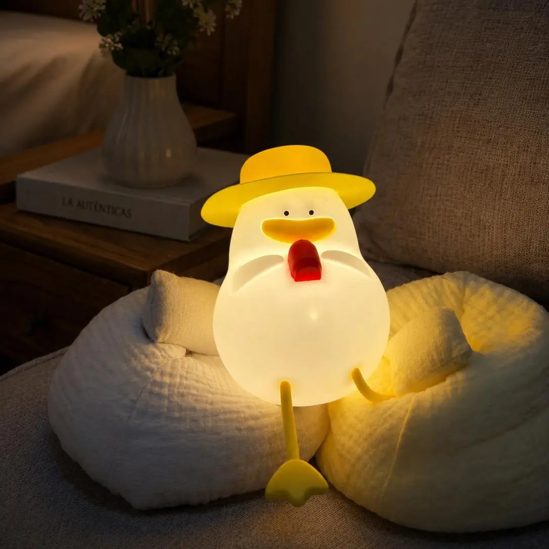 Cute Cola Duck， Rechargeable Tap Control Silicone LED Lamp ，Stress Relief Desk Decor