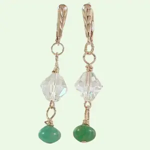 Amazonite & Vintage Crystal Bead Silver-Filled Earrings (#0225) Daily Anniversary Birthday Wedding Casual