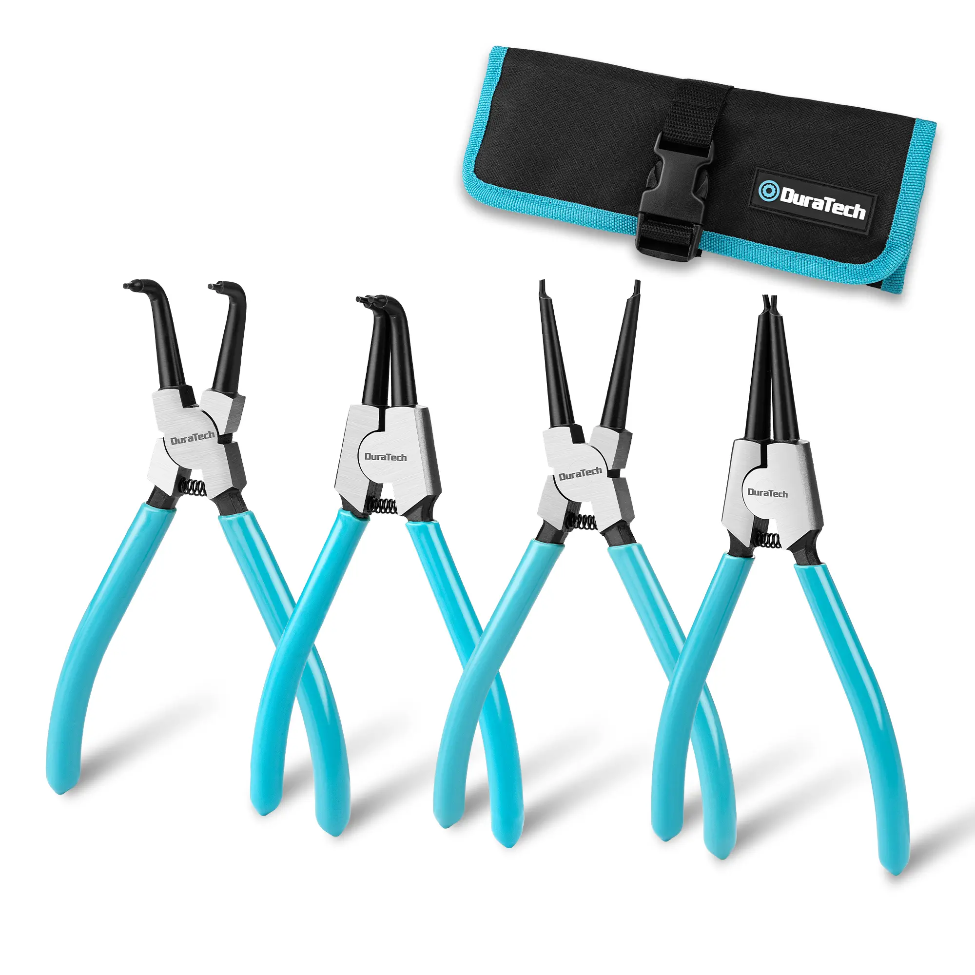 #backtoschool DURATECH 4 PCS Snap Ring Pliers Set, 7 Inch Internal & External Circlip Pliers Kit with Straight/Bent Jaw, Reinforced Pivot, Precision Curved Tips, Spring Loaded C Clip Pliers with Storage Pouch