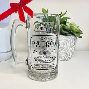 Papá Chingón Tarro 260Z , Soy El Patrón Glass Tarro Beer Mug 26 OZ Drink Drinkware Washable Reusable Handmade Reuse Cup Bottles Tumblers