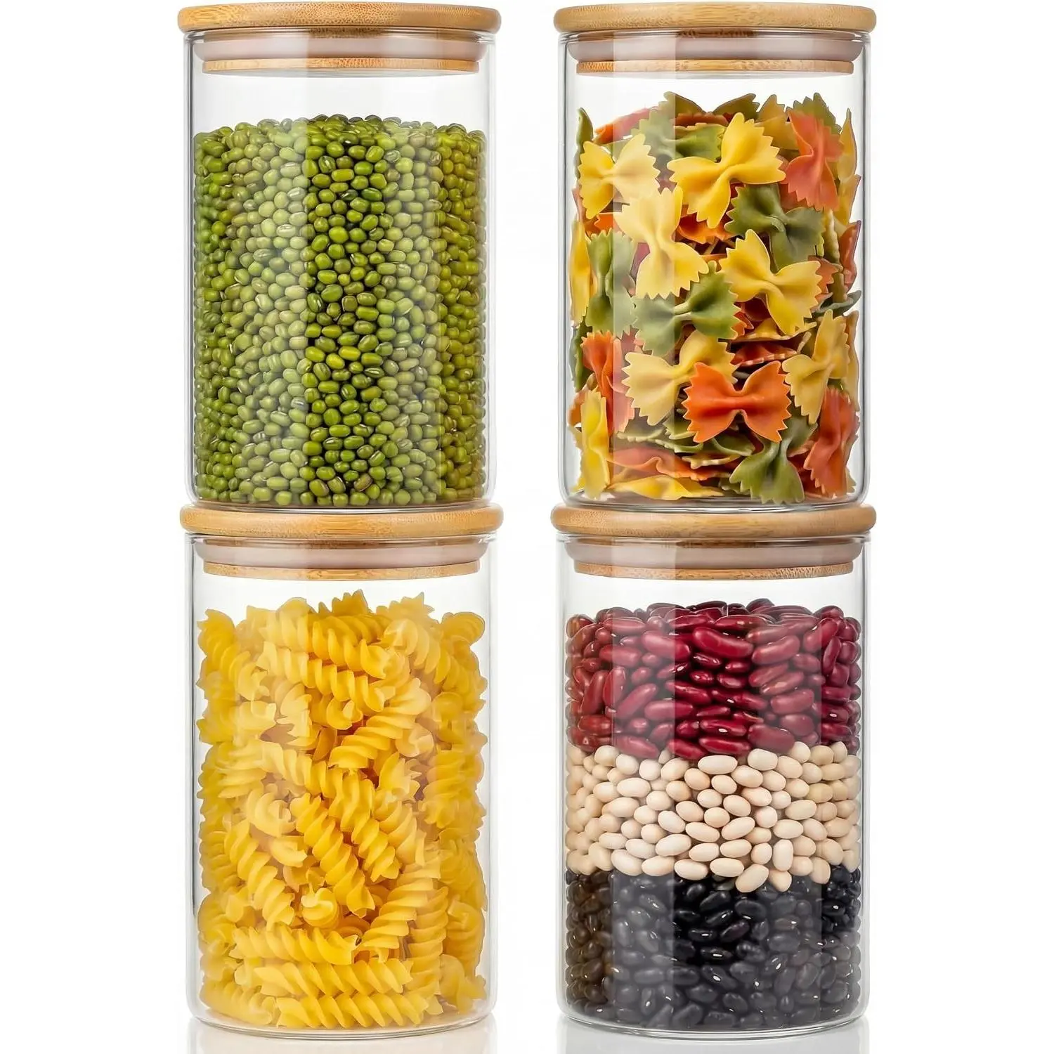 32oz 4 Pack Glass Jars with Bamboo Lids, Airtight Glass Pantry Storage Containers, Round Air Tight Food Storage Canisters for Cereal Pasta Flour Sugar Rice, Ideal for Kitchen Organization