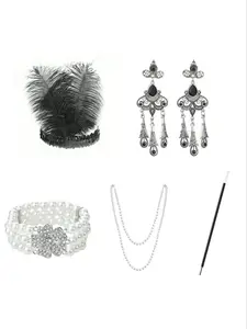 1920s Costume Ball Headpiece Earrings Necklace Set, Vintage Jewelry Collection, Perfect for Retro Parties and Events
