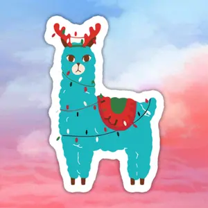 Festive Christmas Llama Stickers - Durable Polypropylene, Self-Adhesive Paint for Cars, Laptops, Motorcycles, Water Bottles, Notebooks - Cartoon Style with Red Cornala and Green Mouth, Christmas