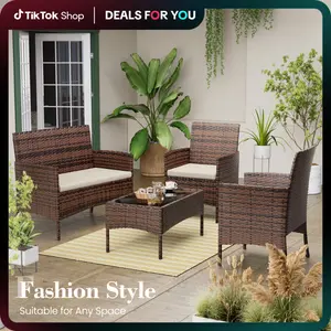 UDPATIO Outdoor Rattan Patio Furniture Set with Cushions and Coffee Table Hand -Woven PE Rattan for Garden Balcony Backyard Ergonomic Home depatio shatt Sofa Seating Group