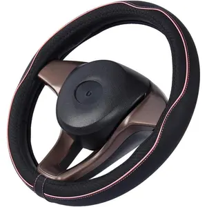 Small Size Steering Wheel Cover Anti-Slip Safety Soft Breathable Durable Full Surround Comfortable Grip Microfiber Leather (14-14.25 inch)