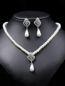 3PCS Bridal Pearl Necklace Earrings Set Halloween