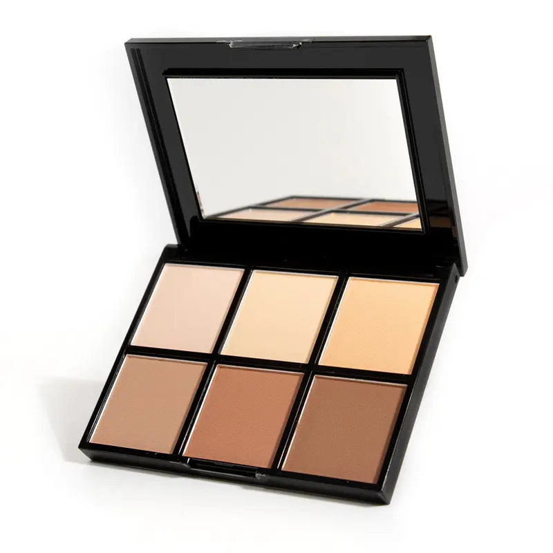 Palladio Definer Nourishing Contour & Highlight Make Up Palette - 6 Blendable Satin Finish Shades, Coconut Oil, Hyaluronic Acid, Chamomile, Aloe-Based, Gluten-Free, Cruelty-Free Compact Powder with Built-In Mirror for Evening Sculpting & Luminous Skin