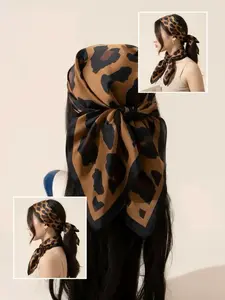 Leopard Print Square Scarf, Fashionable Hair Accessories for Women & Girls, Casual Versatile Scarf for Daily Wear, Casual Soft Scarf