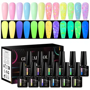 Colorful Glow in The Dark Gel Nail Polish Set, 12pcs Soak off UV Light Gel LED Lamp Nail Art Gel, Nail Art & Nail Polish for Women & Girls, Manicure