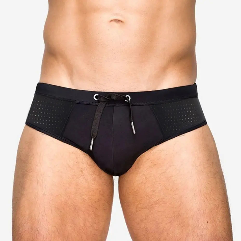 Men's Stitched Mesh Translucent Swim Briefs - Sports & Outdoor Water Sports Clothing, Sexy Beach Swim Gear, Chlorine Resistant