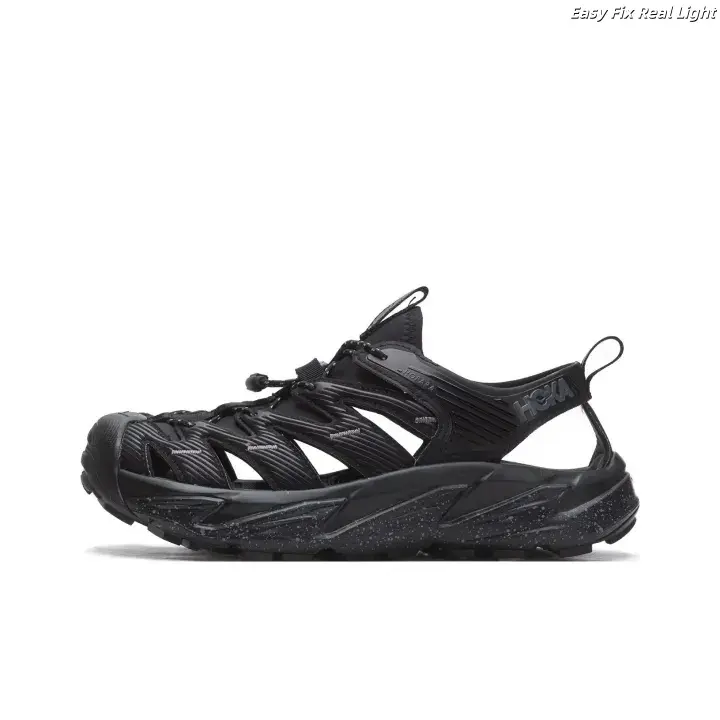 Brand New Original Box Unisex All Black Mesh Cutout Trail Hiking Sandals Ultra Thick Cushion Deep Lug Non Slip Water Outdoor Trekking Athletic Slides US Sizes 5-12