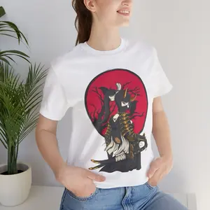 Japanese T-Shirt, Masked Samurai Warrior Woman Graphic Tee Shirt, Unisex Gamer Gift For Japan Art Lovers, Trendy Teen Fashion