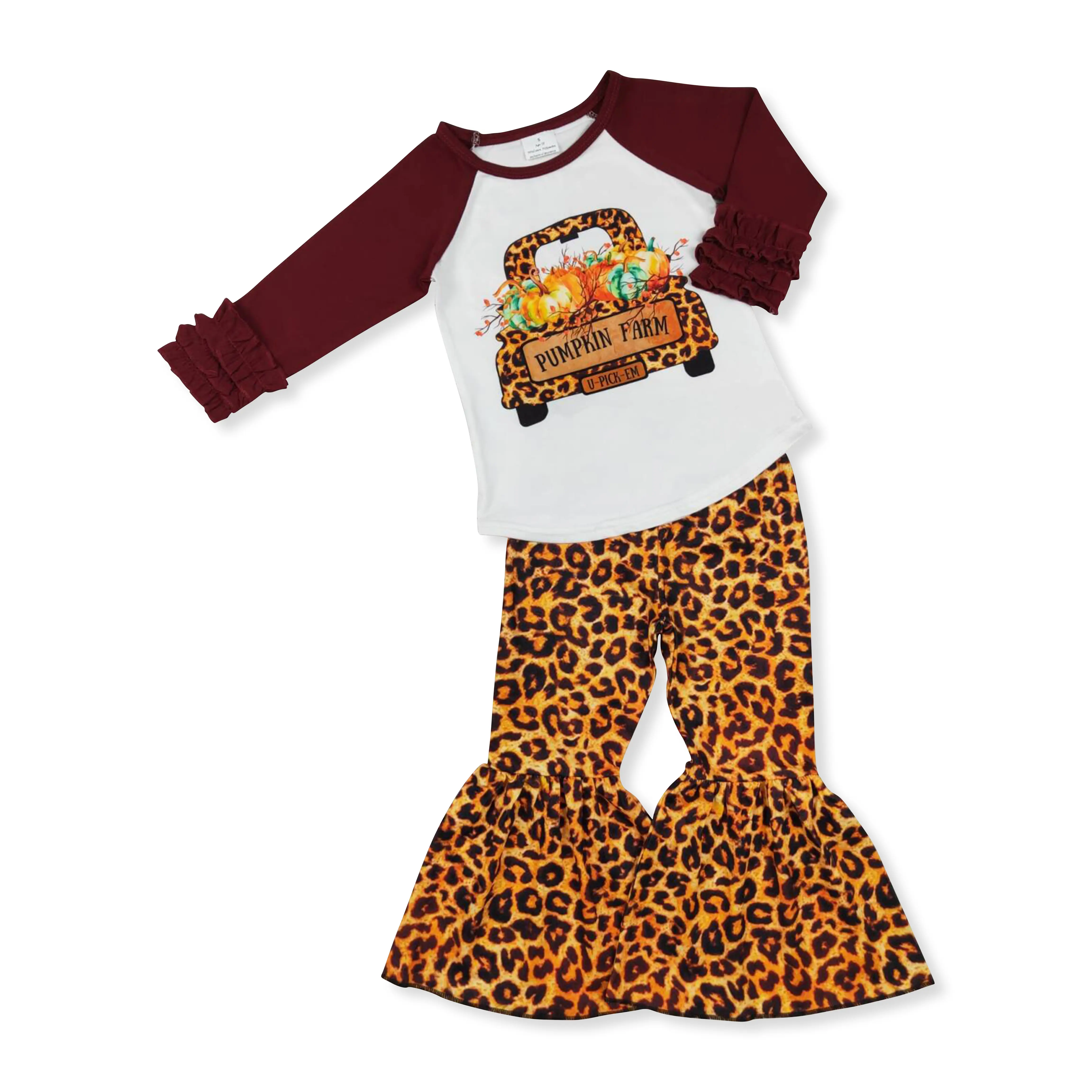 Halloween pumpkin leopard Print bell pants Girls set