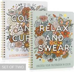 Beautiful Coloring Book Set of 2 for Adult Bold & Easy Relaxation - Funny Coloring Books with Floral Designs for a lot of Laughs - The Perfect Stress-Relieving Gift for