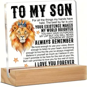 Lion Bible Verse Acrylic Plaque with Wooden Base, Creative Desktop Ornament, Inspirational Religious Quote for Home Office Decor, Signs