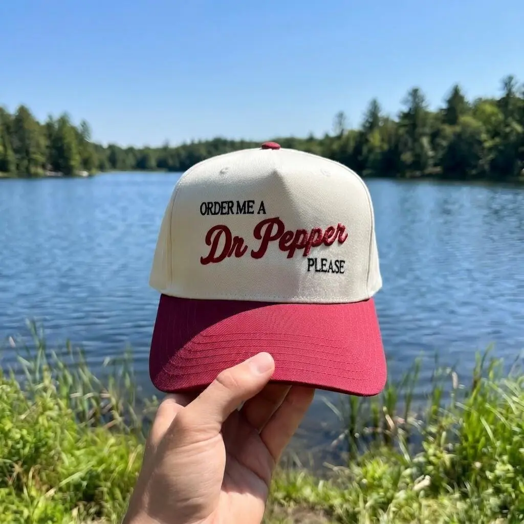 Order Me A Dr Pepper Please Embroidered Baseball Cap Custom Thread Color Vintage Soft Cotton Adjustable Hat Trendy Streetwear Gift for Men & Women