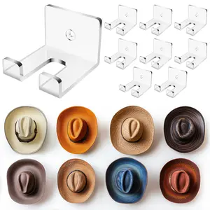 NiHome 8-Pack Wall Mount Clear Acrylic Cowboy Hat Holders for Baseball Caps & More, Versatile Accessory Organizer, Space-Saving Design With Dual Installation Options Multi-Layer Door Hat Organizer